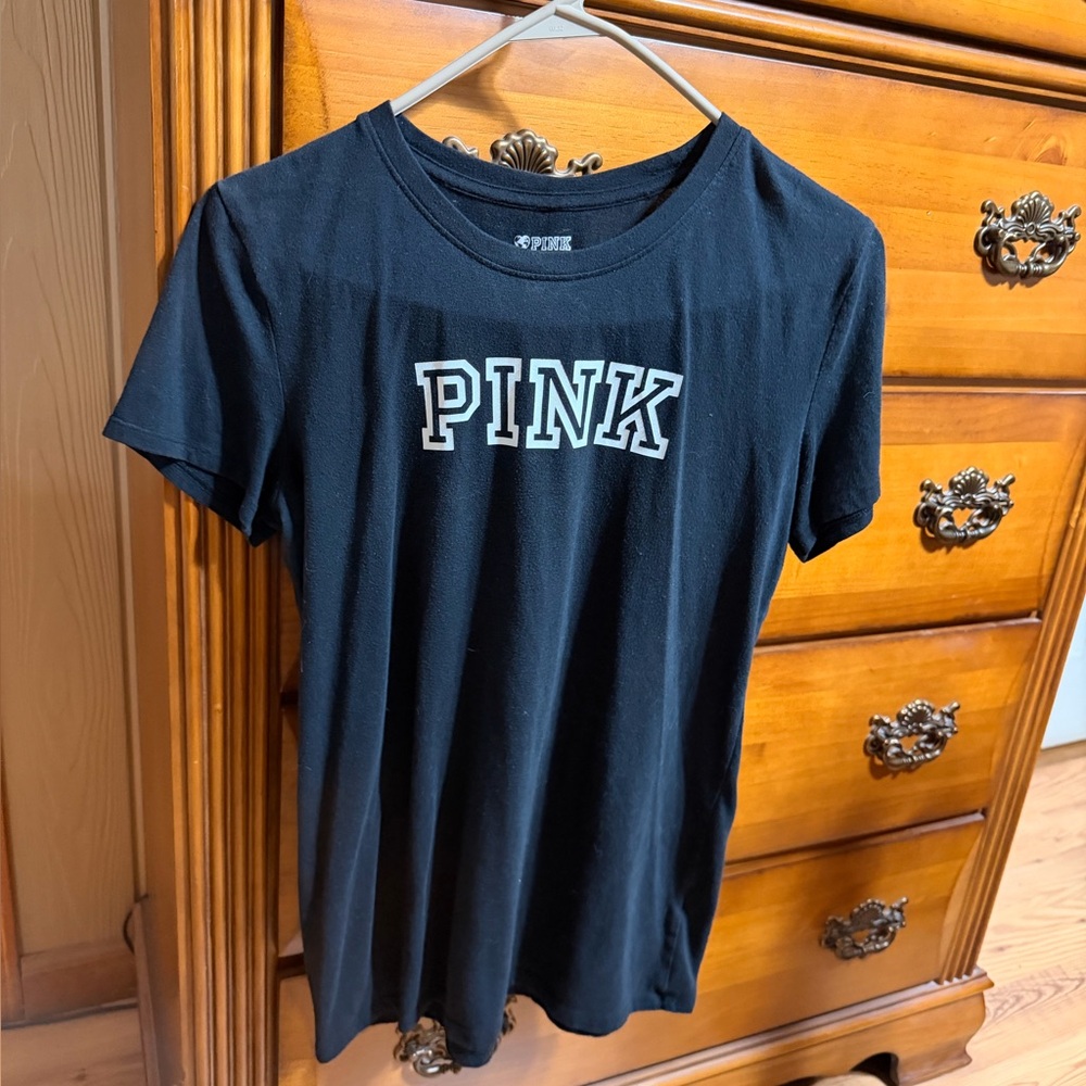 PINK Victoria's Secret Black Short Sleeve Logo Tee